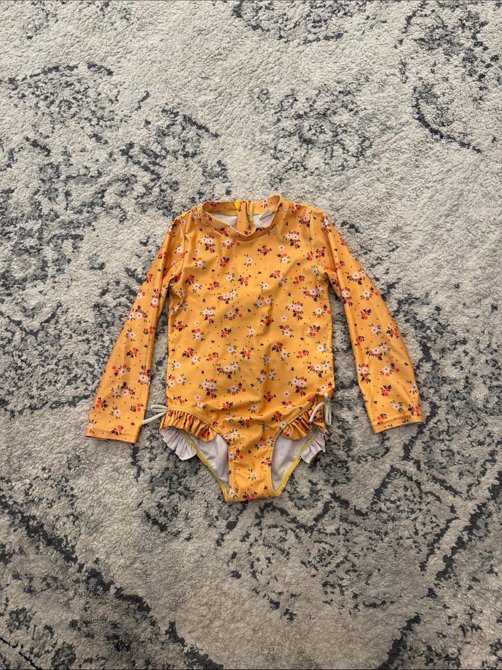 Kids Long Sleeve Floral Rash Guard Swimsuit - Yellow